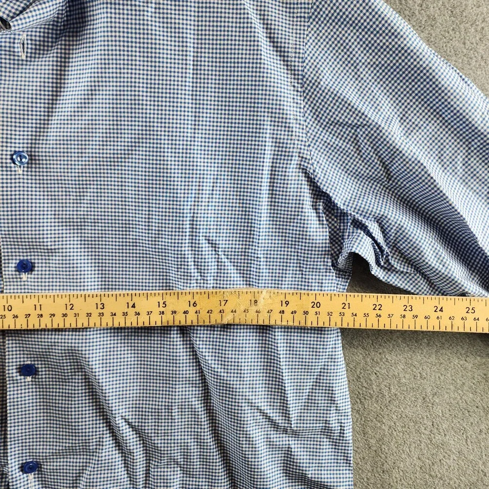 Eton Contemporary Fit MicroCheck Shirt Men's 17.5 Dark Blue Front Button Closure - Picture 5 of 13